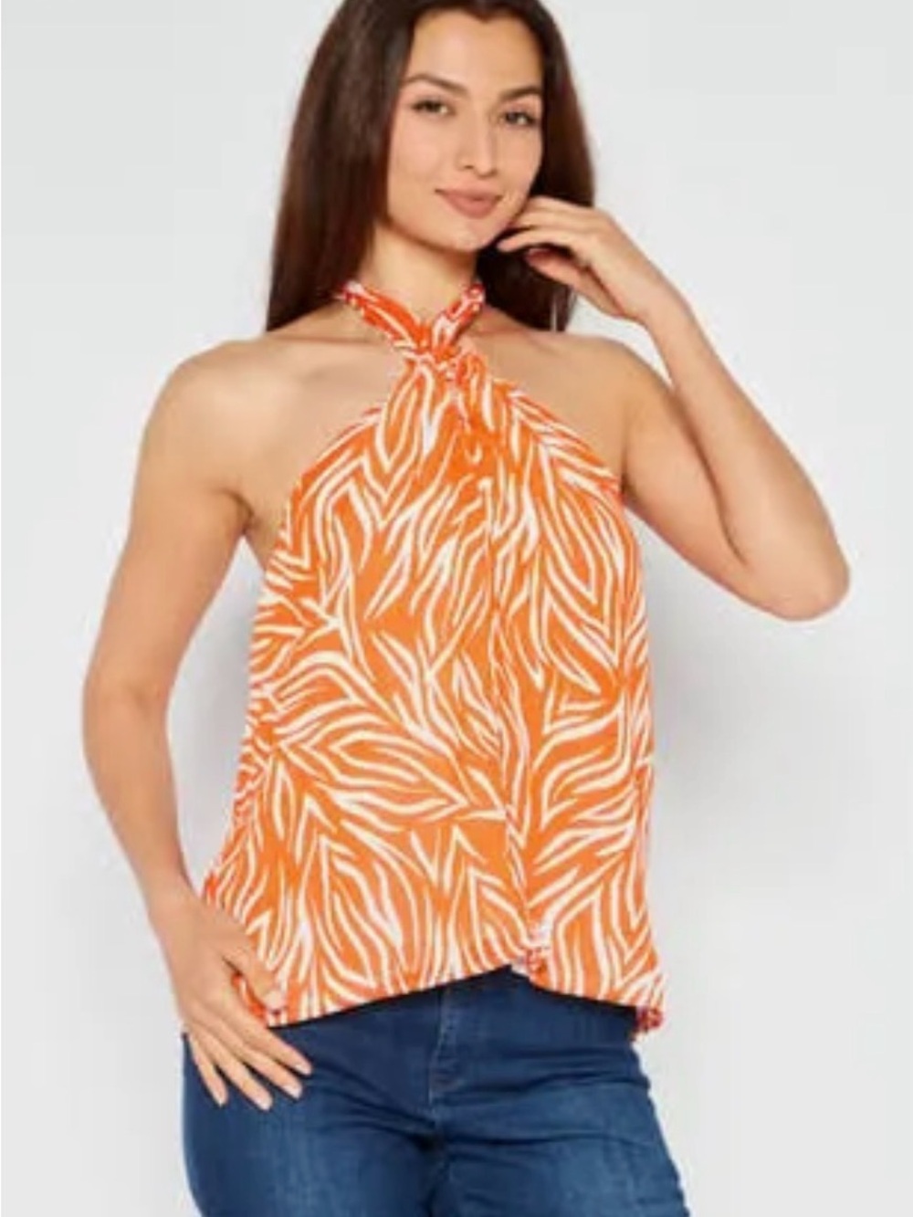 NWT Vince Camuto Sunset Orange Zebra Stripe Halter Top size Med - Picture 6 of 8